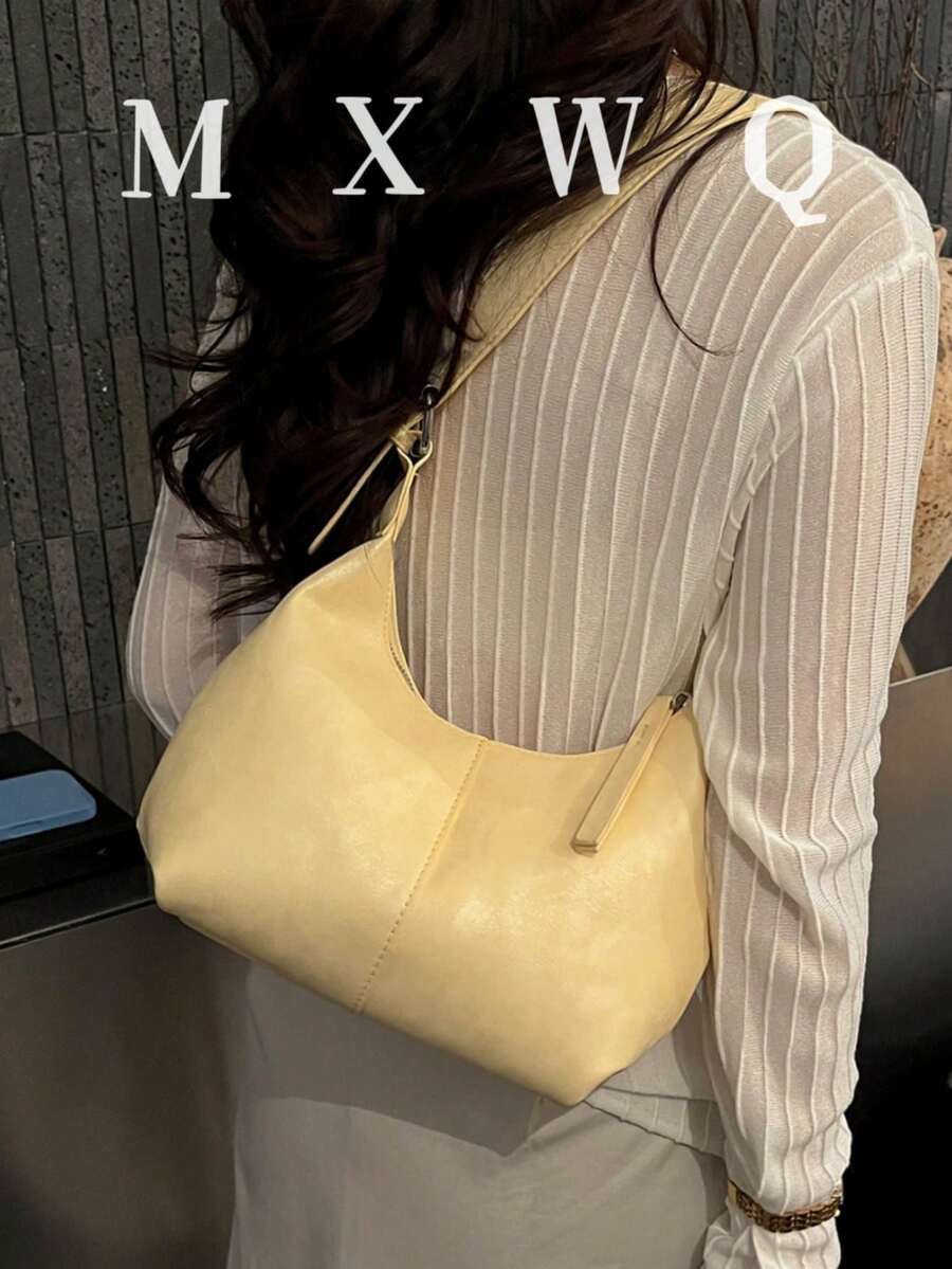 1件小众设计软PU纯色时尚简约多功能单肩包，迷你腋下包，女士手提包