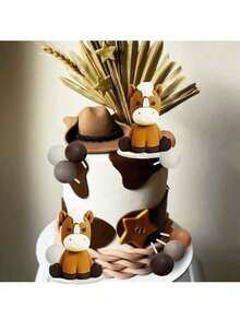 22pcs Or 1pc Cowboy Cake Toppers, Brown Foam Ball Pony Cake Decorations, Western Cowboy Rodeo Theme Cake Decor, Men's Birthday Cake Toppers, First Rodeo Cake Decorations (Please Use With Tray And Sticks) - Multicolor - View 3