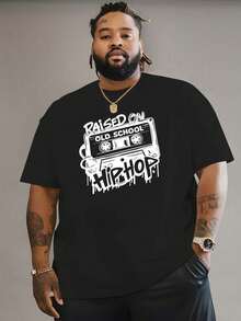 Raised In The Old School Hip Hop 2025 Summer Outdoor Sports And Casual Short Sleeve T-Shirt For Latest Fashion Men's Oversized Printed T-Shirt Loose Base Shirt Versatile Crew Neck Top Breathable And Comfortable, PLUS SIZE - 黑色 - 查看 3