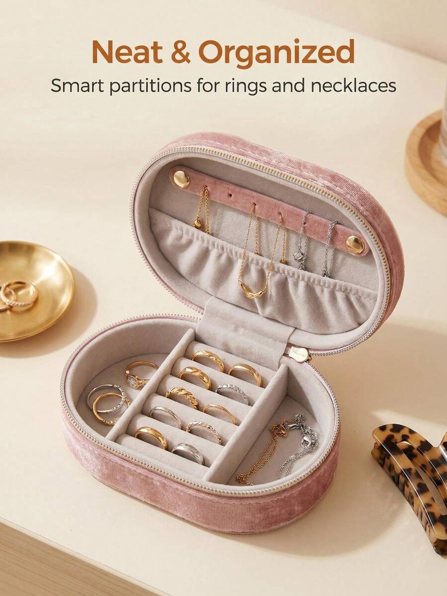 Large Capacity Jewelry Storage Box, Luxury Velvet Ring And Jewelry Box, Portable Compact Jewelry Organizer, Travel Accessory, Multiple Types Of Jewelry - Multicolor - View 1