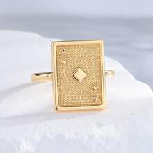 1pc S925 Sterling Silver Square A Poker Ring, Lucky Fortune Ring, 925 Plated With 18K Gold, Hypoallergenic, Suitable For Men And Women, Win Every Gamble - Silver - View 3