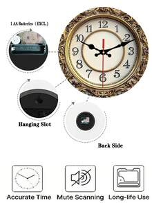 Vintage Elegant Wooden Round Wall Clock | Non-Electric 2D Flat Printing, Suitable For Farmhouse Style Home Decoration, Ideal For Kitchen, Bedroom, Office, Easy To Read, No Ticking Sound, Does Not Include Batteries, Size 25/ 30cm - Multicolor - View 5