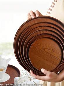 1 pieza Bandeja redonda de madera de nogal natural unisex, textura pulida a mano, múltiples tamaños, pieza única sin costuras, estante de almacenamiento para refrigerador, organizador de cocina minimalista moderno, bandeja para servir sushi, filete y condimentos, barbacoa de patio de verano, fiesta de graduación, esencial para el regreso a la escuela, color aleatorio - Ver 5