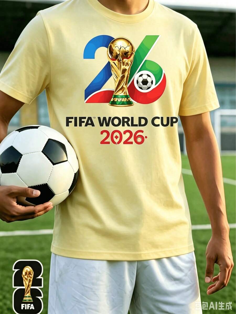 [FIFA World Cup Licensed]2026 World Cup, Football-Themed Fun Printed Short-Sleeve T-Shirt, Street Style Print Design, Summer Top, A Must-Have For Fans - 黃色 - 查看 1
