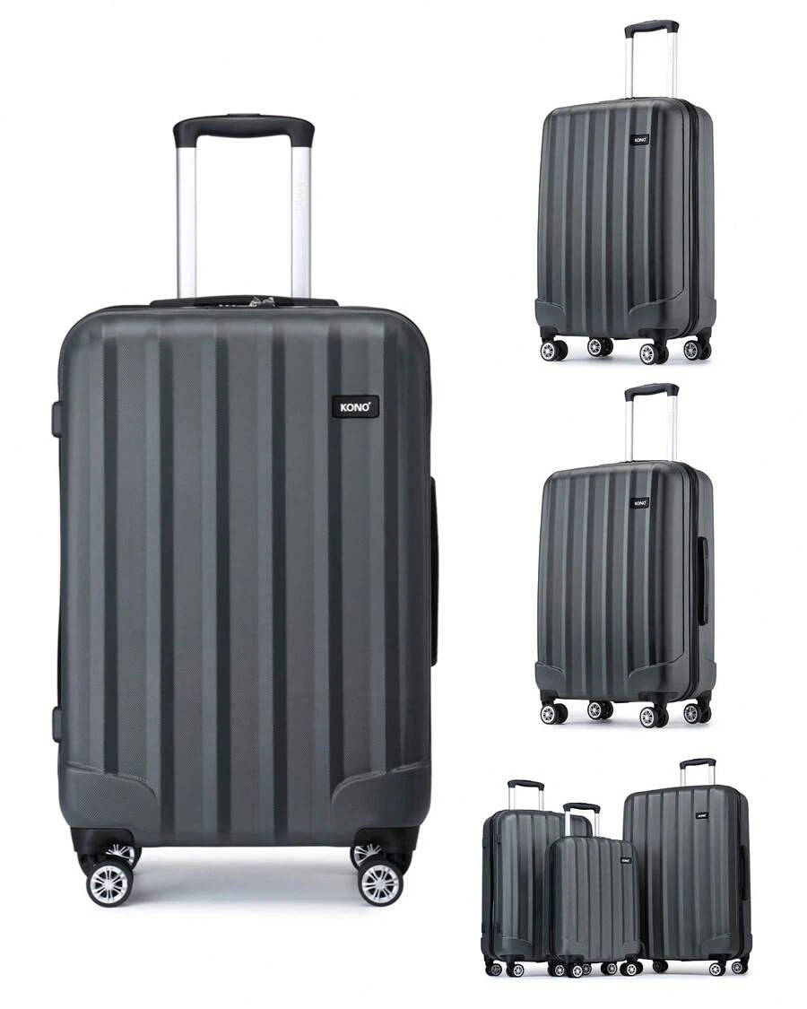 Cabin Luggage Carry On Suitcase 19 24 28 Inch ABS Hardshell TSA Lock 360 Spinner Wheels Lightweight 3 Piece Set Hand Check In Travel Unisex Sizes - Grey - View 1