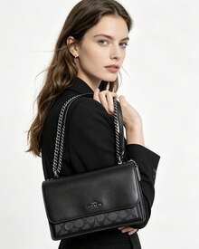 Coach 女款 Clara 標誌性鉚釘小方型斜背包單肩包 女禮物 - 黑色 - 查看 2