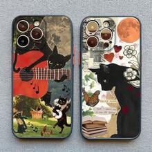 Funda de teléfono estilo retro con diseño de gato negro para iPhone 17 16 15 14 Pro Max 16 14 15 Plus 12 13 Mini 11 Pro Max X XR XS. - PJM negro 7 - Ver 7