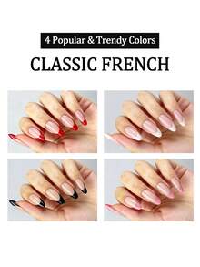 CLASSFREN 96 miếng dán móng tay kiểu Pháp lấp lấp lánh, 4 kiểu móng màu nude hình hạnh nhân + đường kẻ màu bạc/vàng kim loại, hiệu ứng nghệ thuật móng tay tự nhiên như ở salon, phù hợp cho sử dụng hàng ngày, hẹn hò, tiệc tùng. - Nhiều màu - Xem 3