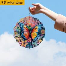 1件 3D彩色蝴蝶棲息於花朵上，10in*10in 附可旋轉掛鉤，360° DIY創意風鈴裝飾，耐用金屬材質（不含吊墜），隨機款式 - 多色 - 查看 6