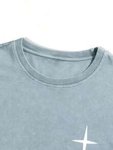 Plus Size Clothes; New York Slogan & Statue Of Liberty Graphic Print T-Shirt, American Street Style, 100% Cotton Crew Neck Short Sleeve Men Clothes  Men Fits  Christmas Gifts  Men Gifts  Tops For WomenY2Y-Summer Clothes;Slogan Men T-Shirts E18E - 淺藍色 - 查看 6