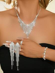 The Tassel Bride's Fashionable Sparkling Crystal Necklace Set Is Suitable For High-End Evening Dresses, High-End Dinners, And Weddings. - Silver 497-2 - View 12