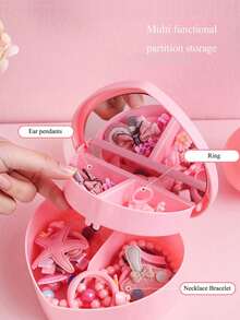 Caja de joyas portátil con forma de corazón para niñas, caja de almacenamiento de joyas de doble capa, caja decorativa, caja de regalo conmemorativa, adecuada para aretes, anillos, collares, perfecta como regalo de regreso a clases para niñas, decoración de habitación - Multicolor - Ver 5