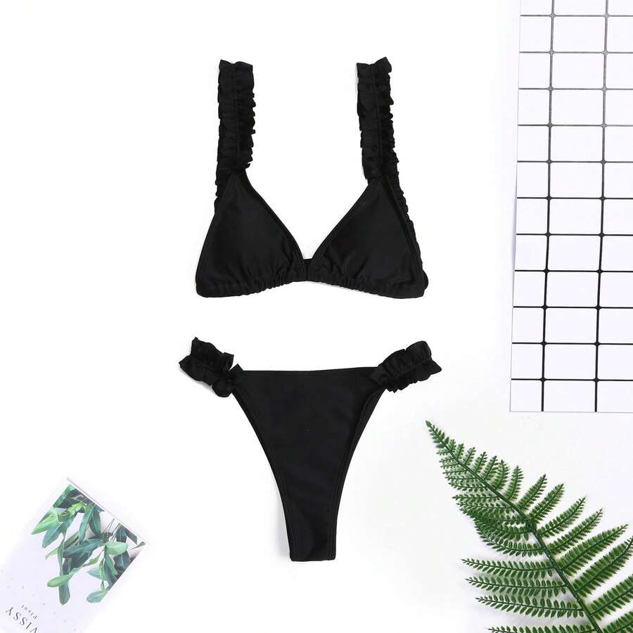 Nuevo bikini sexy con volantes para mujer, traje de baño SP056 en - Negro - Ver 1
