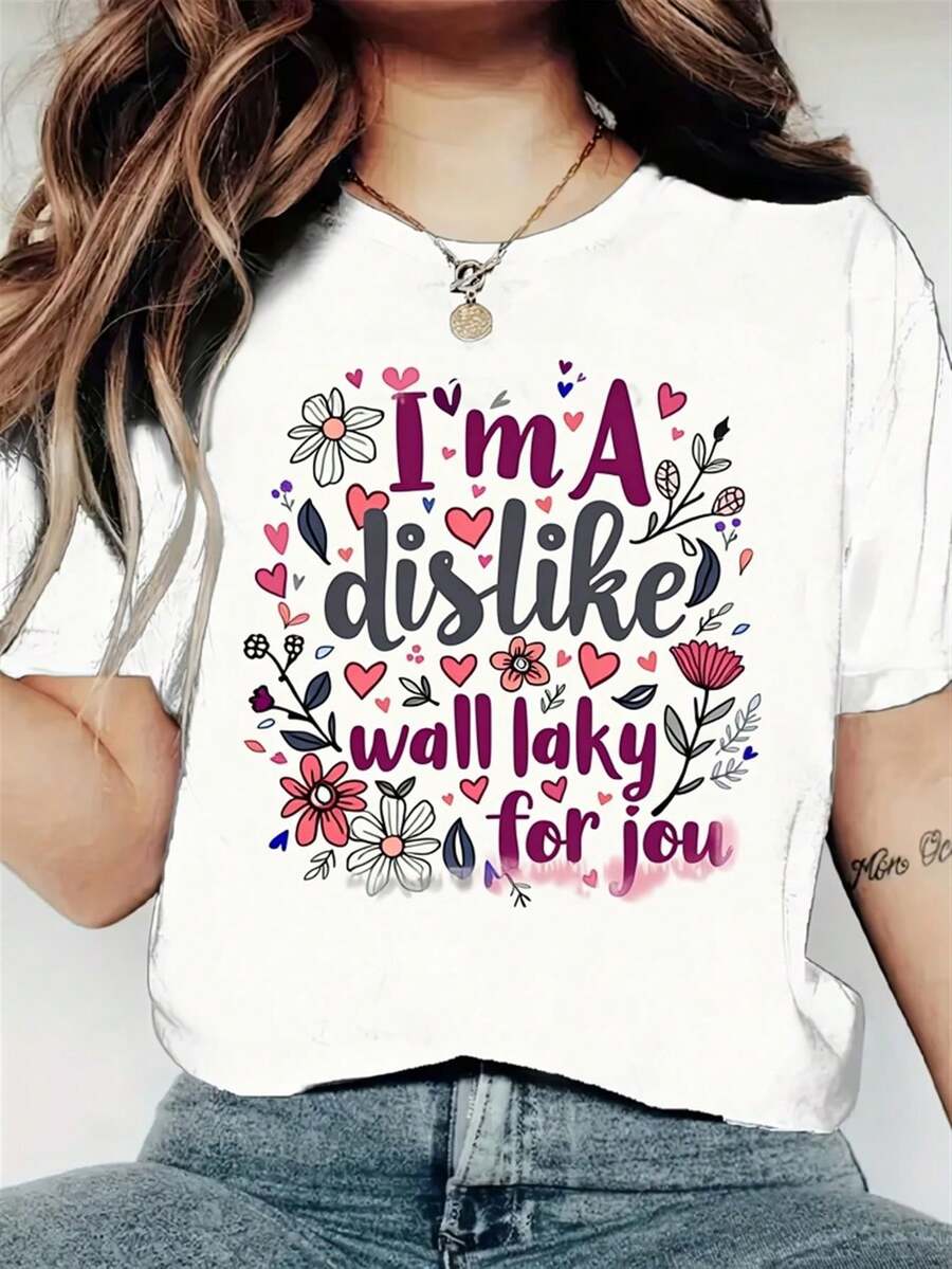 Funny Women's T-Shirt With Kangaroo Print And The Phrase "I Hate You" - White With Pink Letters And Colorful Heart Print, Loose Fit, Short Sleeve, Round Neck, Casual Style, Suitable For Daily Wear And Parties, Ideal For All Seasons, Fun, Playful Clothing With A Touch Of Humor. - 白色 - 查看 1