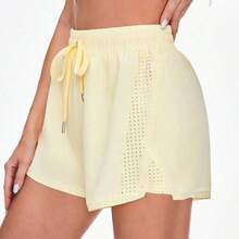 guangzhougaolangshangmao Sovereign Charm Pantalones cortos deportivos casuales de mujer con abertura y cordón en la cintura, de unicolor, para verano - Rosa - Ver 2