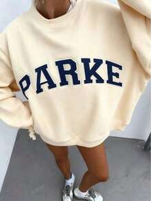 2026New Arrival BestsellerWomen's Casual "PARKE" Letter Print Loose Pullover Sweatshirt, Encountering Lazy Fashion. - Màu be - Xem 14