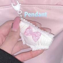 女孩手工甜美蘿莉塔迷你內褲車鑰匙圈 韓系女裝時尚包包吊飾 耳機掛件 療癒系動漫內褲吊飾 柔軟可愛卡通角色鑰匙圈 萌系後背包吊飾 2D女孩禮物 - 彩色 - 查看 1