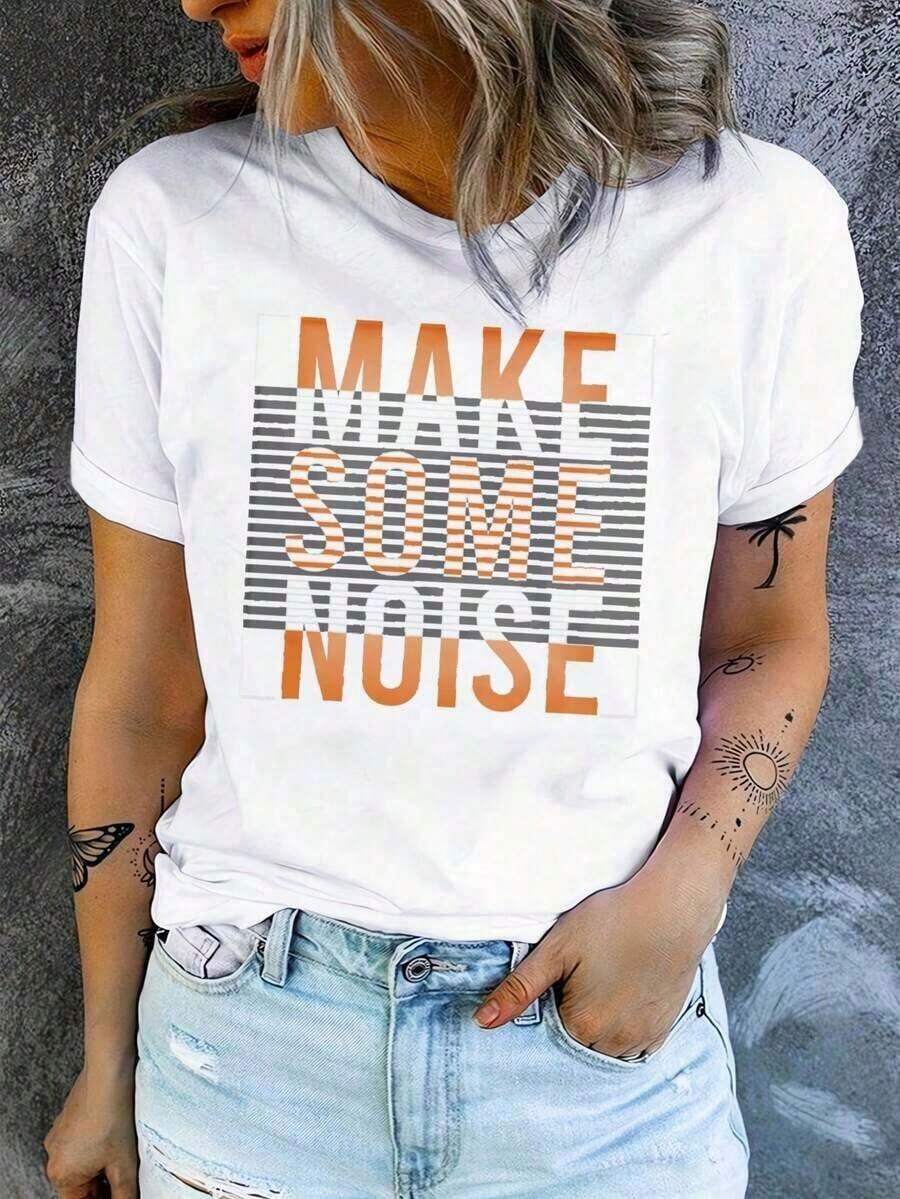 Summer 2026 Fashion For Ladies Spring & Summer New Casual Short Sleeve Round Neck T-Shirt For Women, Urban Clothing With Creative Prints, Simple Design, Top Suitable For Summer And Spring, Modern And Individualistic, Suitable For All Seasons, Graphic T-Shirt, Graphic T-Shirts For Women, Summer T-Shirt, Casual T-Shirt, Holiday Clothes For Women, Young And Modern Design For Party. - 白色2 - 查看 1