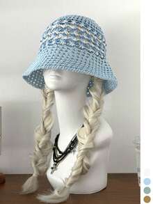 1 pièce Chapeau seau en tricot jacquard pour femmes, chapeau de bassin à large bord respirant et polyvalent pour l'été, chapeau seau à large bord respirant et polyvalent pour la protection solaire au printemps, chapeau seau à large bord respirant et polyvalent pour la protection solaire en été - multicolore - Voir 13