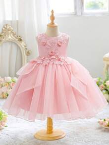 Young Girl Elegant Lady Sweet Cute Embroidered Mesh Sleeveless Party Dress, Suitable For Flower Girl, Birthday Party, Stage Performance And Other Important Occasions, Suitable For Various Festivals, The Dress Is Very Cute And Dazzling When Worn - 粉色 - 查看 2