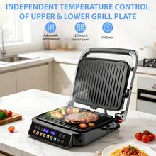 Sandwich Maker/Breakfast Maker With LCD Display, 1500W Power Dishwasher Removable Plates 180° Opening And Closing Ideal For Home Dorm Gatherings And Parties - Black - View 9