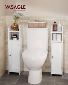 VASAGLE Small Storage Corner Floor Cabinet With Door, 7.9 X 7.1 X 31.5 Inches, Narrow Toilet Paper Storage Holder, Adjustable Shelves, For Bathroom, Living Room, Small Spaces - Cloud White - View 1