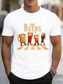 Playera/Camiseta 100% algodón Camiseta Negra The Beers Graciosa Estilo Abbey Road para Amantes de la Cerveza  Mexicana Casual Manga Corta Perfecta para Regalo Original y Divertido Ideal para Fiestas y Reuniones Beer Lovers Diseño Exclusivo - Blanco - Ver 1