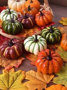 10/5/1pc-Mixed Artificial Pumpkin Set,Realistic Mini Foam Pumpkins,Suitable For Thanksgiving Autumn Harvest Decoration,Autumn Theme Table Centerpiece,Rustic Farmhouse Home Decor,Suitable For Halloween Party And Photography Props - Multicolor - View 1