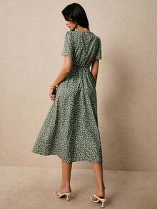 Vestido De Estampado Floral Para Mujer Con Nudo Retorcido Y Abertura Lateral - verde menta - Ver 3