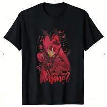 Hazbin Hotels Alastor X Charlie Couple T-Shirt, Anime Fanart Print Casual Tee. Suitable As A Gift. Women's T-Shirt. Elegant Blouses. Boho Chic. Soft, Breathable, And Comfortable Women's Top, Ideal For Spring, Summer, And Autumn, Perfect For Vacations, Travel, And Everyday Wear. - 黑色 5 - 查看 7