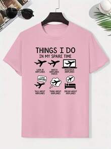 Boys' Graphic Print Cotton T-Shirt, Creative Kids' T-Shirt, Lightweight And Comfortable Short Sleeve Casual T-Shirt, Summer Clothes For Children - 粉色 - 查看 6