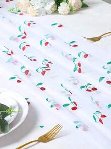 1pc Cherry Pattern Mesh Table Runner, Birthday Party Decoration, Baby Shower Party, Gender Reveal Party, Wedding Party Table Decor - Multicolor - View 5