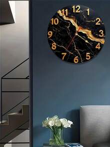 Reloj de pared moderno de mármol negro y madera con manecillas doradas y esfera grande - Diseño minimalista de lujo, movimiento de cuarzo silencioso, textura de mármol negro y dorado apto para decoración de sala de estar, oficina, dormitorio - Números blancos fáciles de leer, regalo ideal (Baterías no incluidas), Reloj de pared para decoración del hogar, Reloj de pared vintage, Reloj de pared para sala de estar, Reloj de pared elegante para sala de estar, Reloj de pared decorativo, Plano 2D - Multicolor - Ver 6