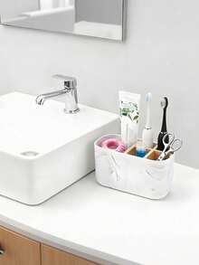 3-Slot/5-Slot Bathroom Storage Box, Suitable For Toothbrush, Toothpaste Storage, Compatible With Electric Toothbrush, Children's Toothbrush, Floss And Razor, Countertop Placement, Modern Minimalist Bathroom Accessory. 1pc Bamboo Wood Toothbrush Holder With 5-Slot Removable Divider - Multicolor - View 6
