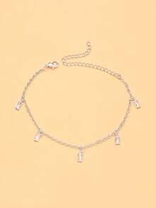 STONEFANS Minimalist Rhinestone Charm Anklet For Women, Elegant Silver Tone Dangle Ankle Bracelet For Beach & Daily Wear - Pendants - View 2