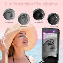 1188- Cámara UV para prueba de protector solar espejo UV espejo de tocador compacto espejo de maquillaje para viaje espejo de bolsillo de doble cara para protección de la piel 10.16 cm negro oscuro - Negro oscuro - Ver 3