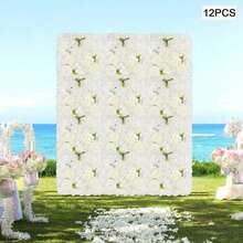 Fondo de Pared Floral, 12 Paneles Florales de 15x15 Pulgadas, Decoración Floral Artificial Ideal para Celebraciones de Bodas, Fiestas Festivas, Telones de Fondo y Decoración del Hogar (Blanco/Blanco+Morado/Rosa+Champán/Rosa+Blanco/Rosa+Morado) - Blanco - Ver 3