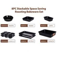 Gr8 Home 8pc Non Stick Bakeware Set Stackable Black Muffin Tray Loaf Pan Roaster Oven Set - View 10