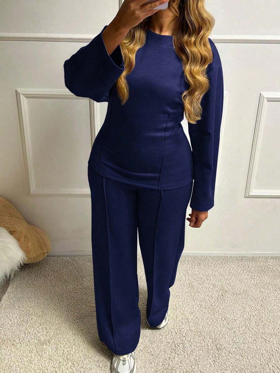 Christmas Women's Waist-Cinched Mid-Length Sweatshirt And Pants Slimming Grey Set