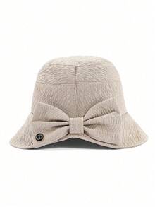 1pc White Textured Pleated Bucket Hat, Soft Milky White Tone With Unique Chic Texture, Wide Brim To Flatter Face Shape, Breathable & Comfortable For Effortless Korean Minimalist Elevated Daily Look - Fisherman's Hat - View 7