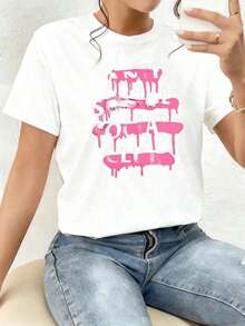 Art T-Shirt, Graphic With Lettering Expressing A Rebellious And Independent Attitude With A Pink Paint Effect Symbolizing Inner Strength And Freedom Of Thought In Contrast To The Conventional. Women's 100% Cotton T-Shirt, Comfortable And Modern For Everyday Wear - 白色 - 查看 7