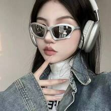 New European And American Y2K Unisex Millennium-Style Cyberpunk Futuristic High-Tech Glasses For Women, Suitable For Street Photography, Stylish Looks, And Everyday Use Such As Traveling, Driving, And Sports - Tấm thủy ngân khung bạc - Xem 5