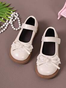1 Pair New Girls' Mary Jane Shoes, Lace Bow Decor, Round Toe Soft Bottom Princess Style Shoes, Suitable For Weddings & Parties, Fashion Versatile Formal Shoes, Spring/Summer Essential - Apricot - View 2