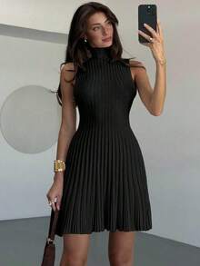 AYYAloruh Vestido de punto acanalado de línea A sin mangas con cuello mínimo para mujerAYY - Negro - Ver 7