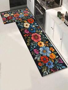 1 pieza Alfombra de cocina floral vintage, con tapete de cocina engrosado y tapete antideslizante para estar de pie, adecuado para fregadero, lavandería, oficina y mesa. - Multicolor - Ver 8