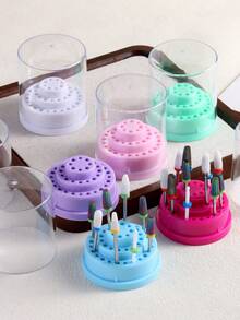 48-Slot Nail Drill Bit Storage Box Holder Display Case, Nail Accessories Acrylic Lid Low-Speed Micro-Polishing Drill Bit Grinding Head Storage Rack - Multicolor - View 6