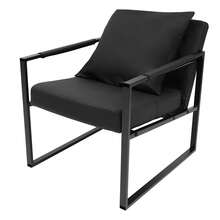 Modern Upholstered Accent Chair With Metal Frame, Mid-Century Armchair For The Living Room, Upholstered Lounge Chair With Armrests, Single-Seater Sofa Chair For Bedroom And Office, Contemporary Side Chair With Elegant Metal Legs - Black - View 9