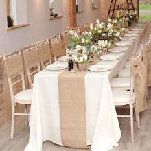 1pc Natural Burlap Table Runner - Rustic Farmhouse Jute Tablecloth For Weddings, Birthdays, Kitchen & Dining Decor, Durable Rectangular Table Cover With Vintage Charm, Kitchen Table Runner | Elegant Table Accessory | Textured Burlap - Multicolor - View 2