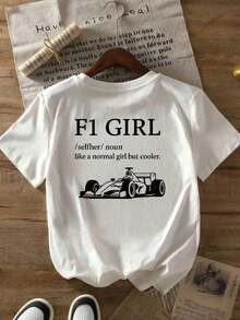 Camiseta Gráfica F1 100% Algodón - Cuello Redondo Casual, Manga Corta con Diseño de Coche de Carreras, Perfecta para Primavera y Verano, Moda Femenina, Camiseta de Coche - Blanco - Ver 2
