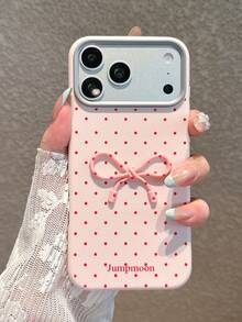 Pink Leather Texture Polka Dot Bow Tie Phone Case For 17 Pro Max 17 Pro 17 Air 17 16 Pro Max 16 16 Pro 16 Plus 15 15 Pro Max 15 Pro 15 Plus 11 12 13 14 Pro Max 12 Pro 12 Pro Max 13 Pro 13 Pro Max 7 Plus 14 Pro 14 Pro Max 14 Plus - Pink Polka Dots + Bow - View 2